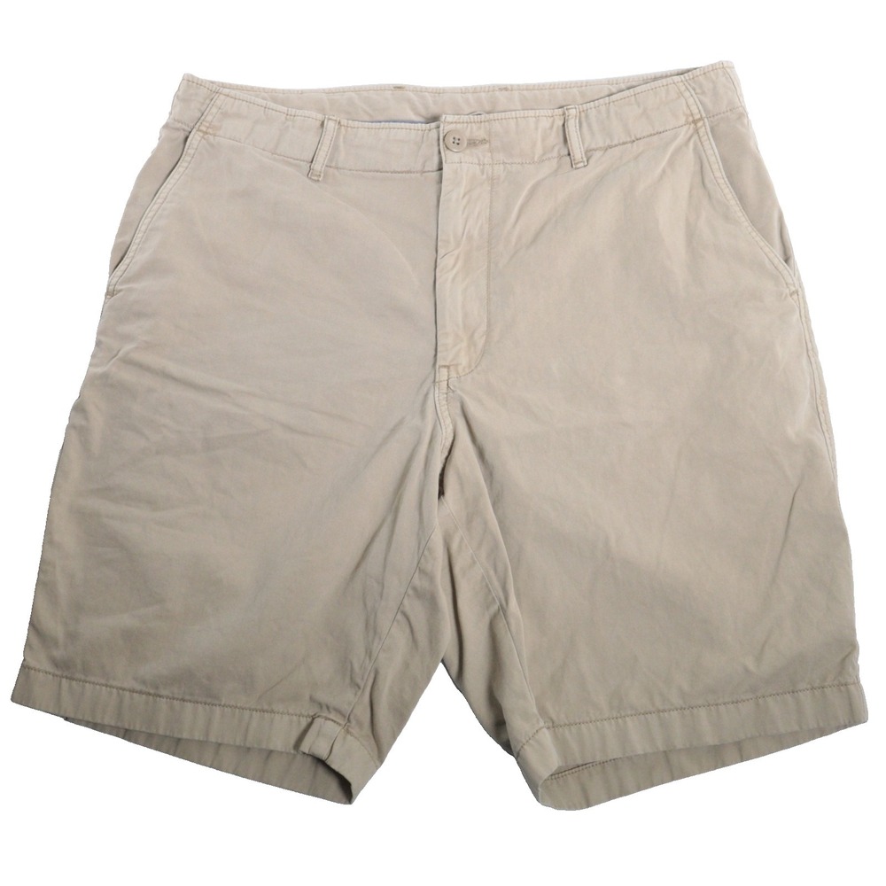 Uniqlo Shorts Mens L Beige Chino 33-36" Waist Flat Front Cotton Pockets Belted